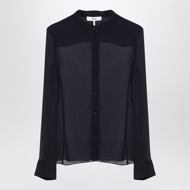 Transparent Blue Silk Blouse