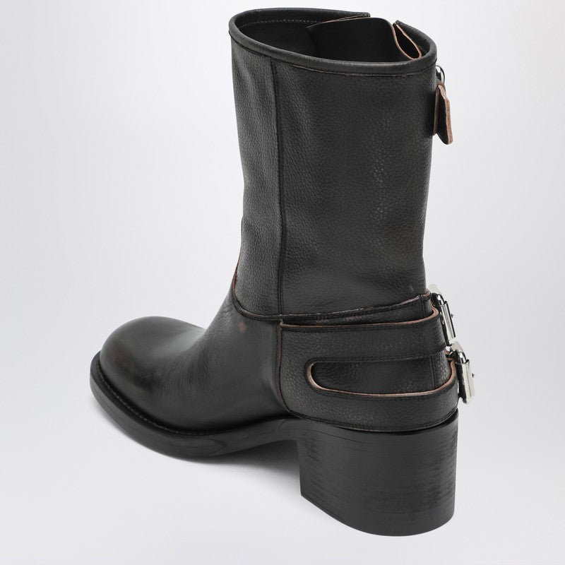 Black Dakota biker-style boot with vintage effect