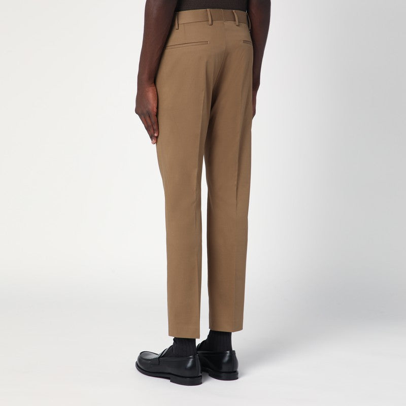Slim-fit Hazelnut-coloured Cotton Trousers