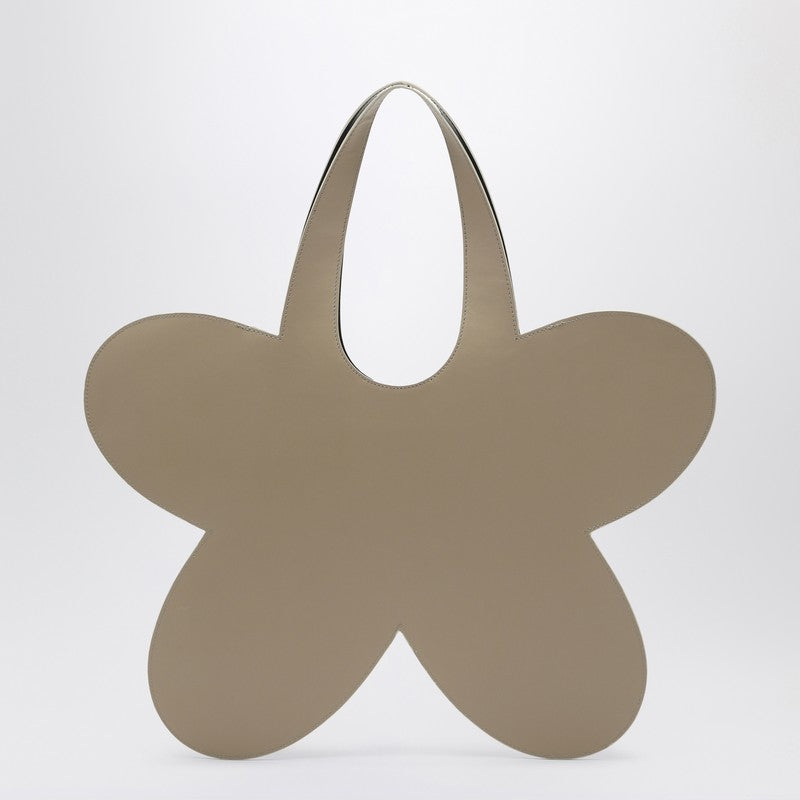 Flower Beige Leather Tote Bag
