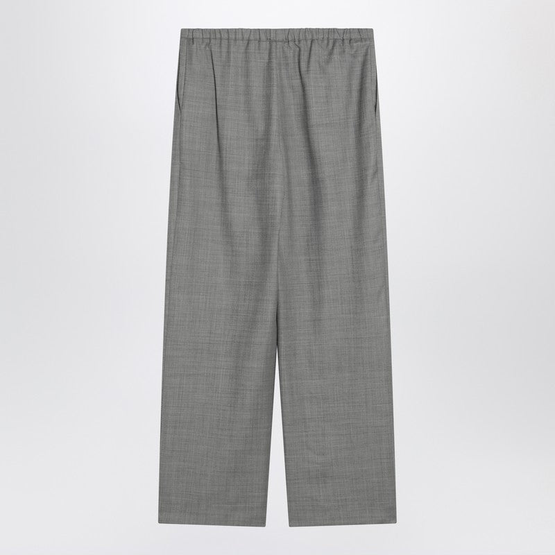 Gray Wide Pants With Drawstring