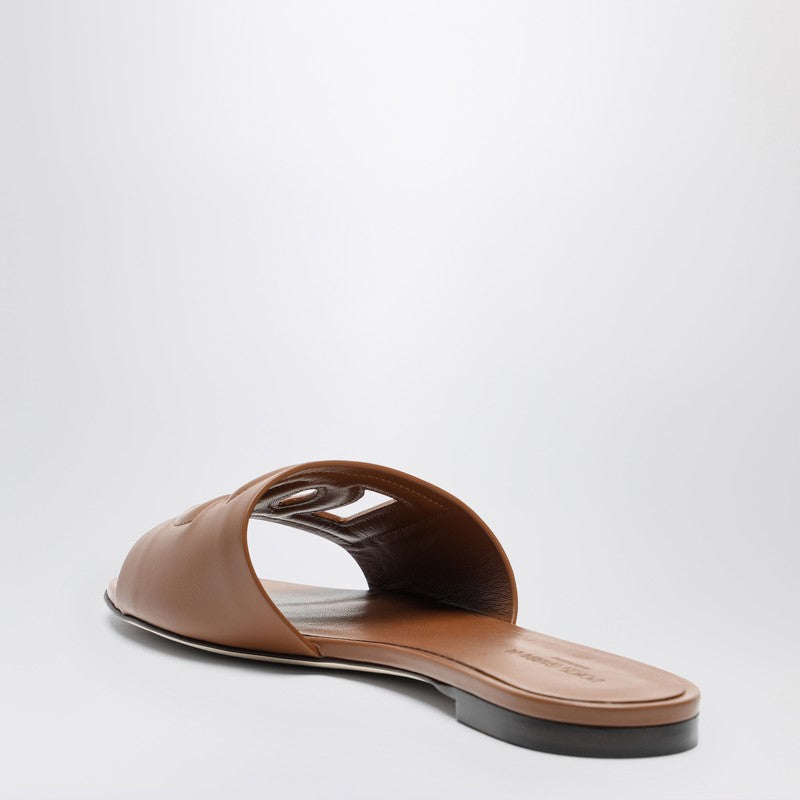 Brown leather slides with DG logo