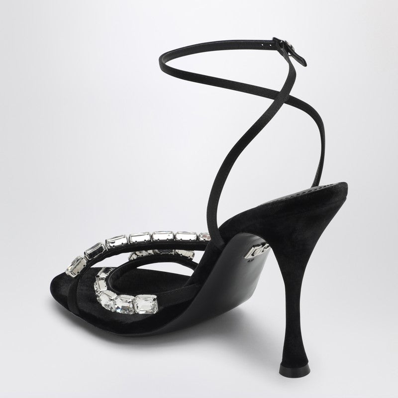 Black Satin Sandal With Stones