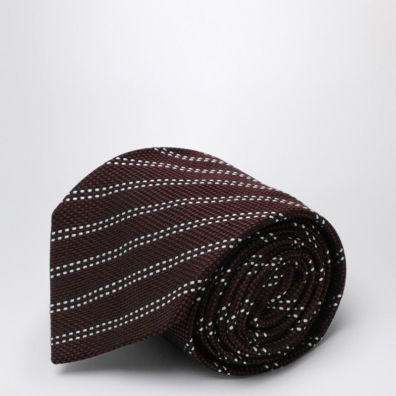 Burgundy/white Silk Tie