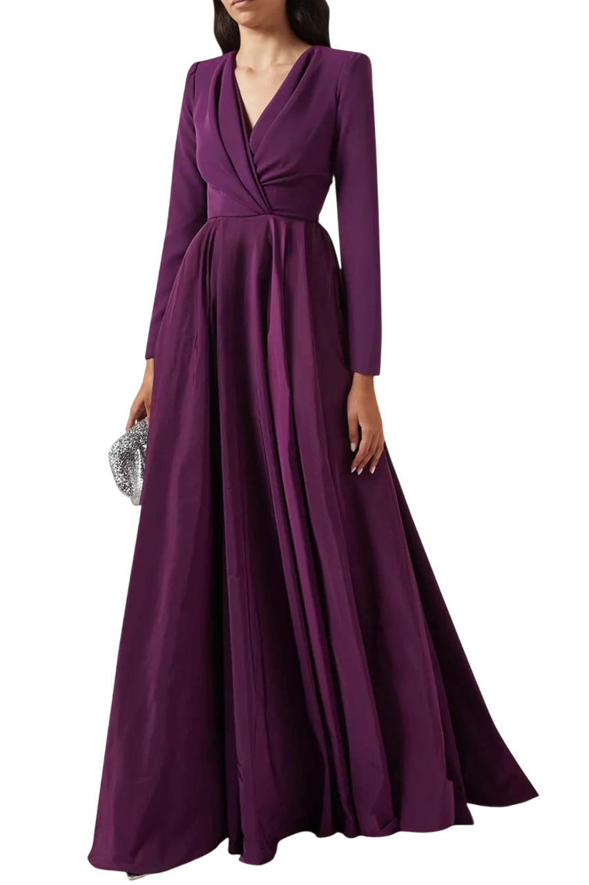 CARLY TAFFETA AND CREPE LONG DRESS