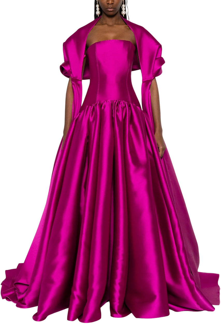 CASSIA STRAPLESS PLEATED SATIN-TWILL GOWN