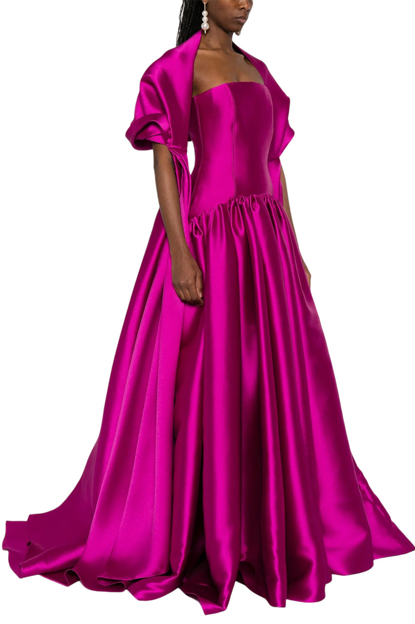 CASSIA STRAPLESS PLEATED SATIN-TWILL GOWN