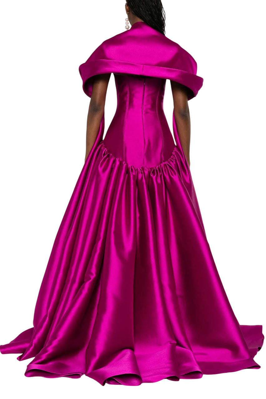 CASSIA STRAPLESS PLEATED SATIN-TWILL GOWN