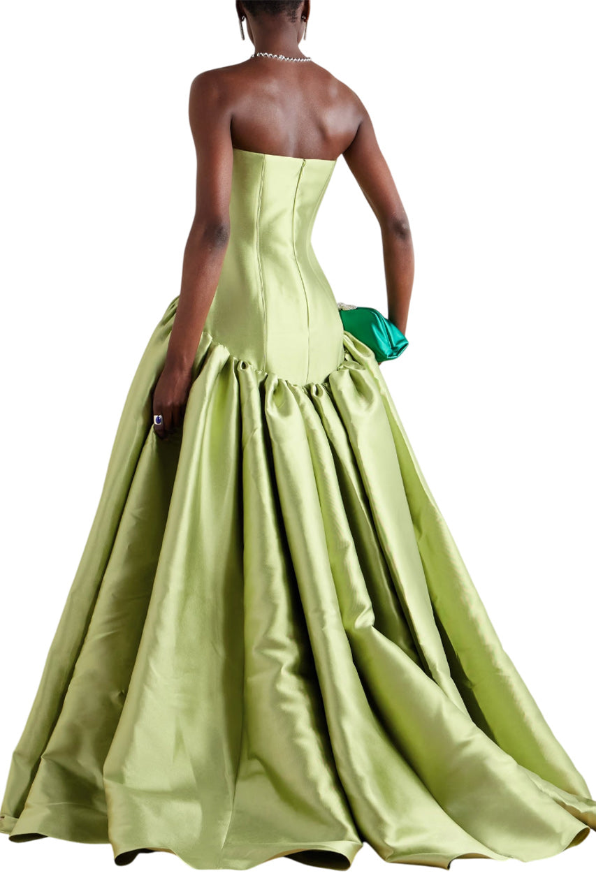 CASSIA STRAPLESS PLEATED SATIN-TWILL GOWN