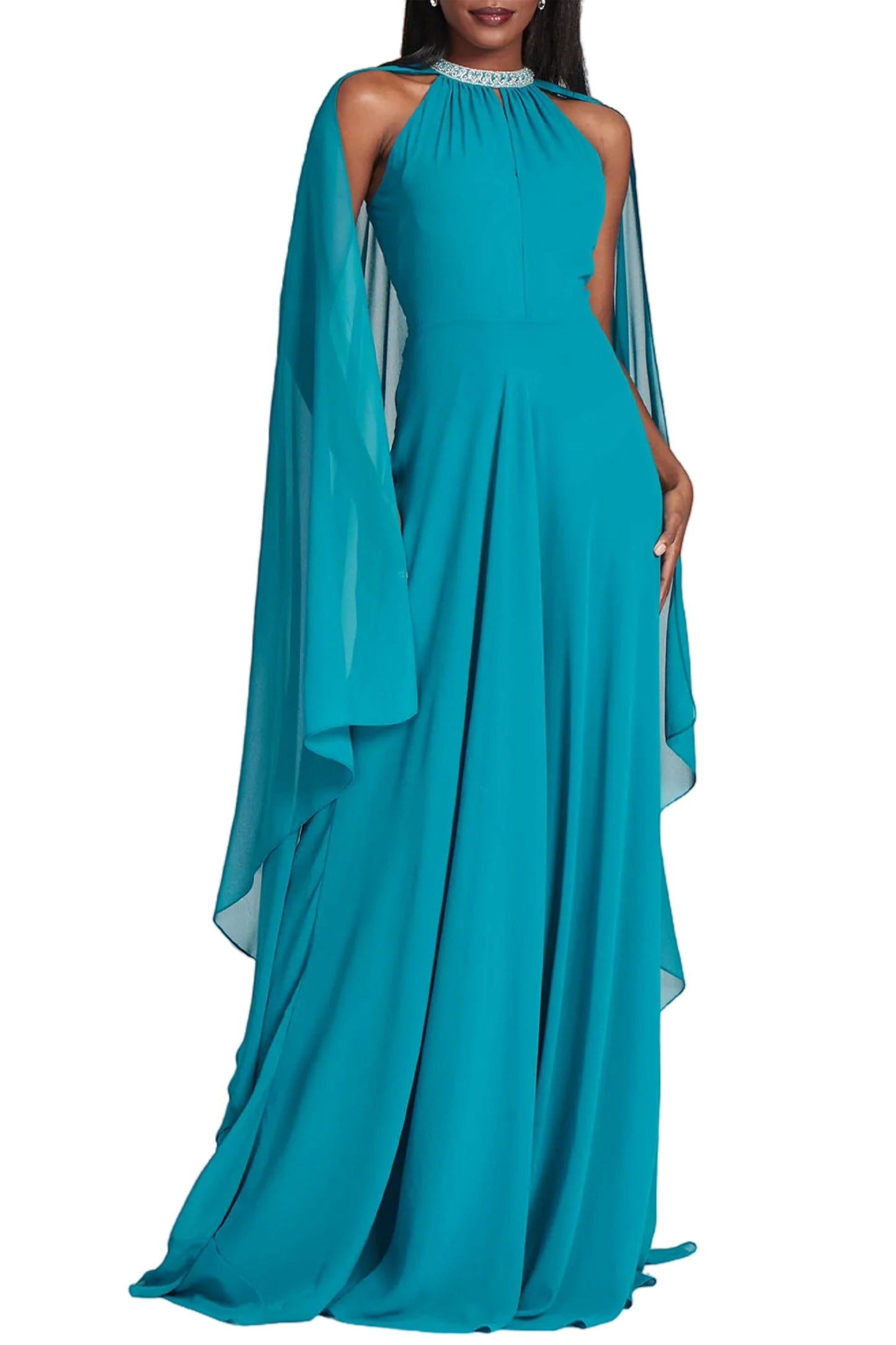 CHIFFON CAPED GOWN