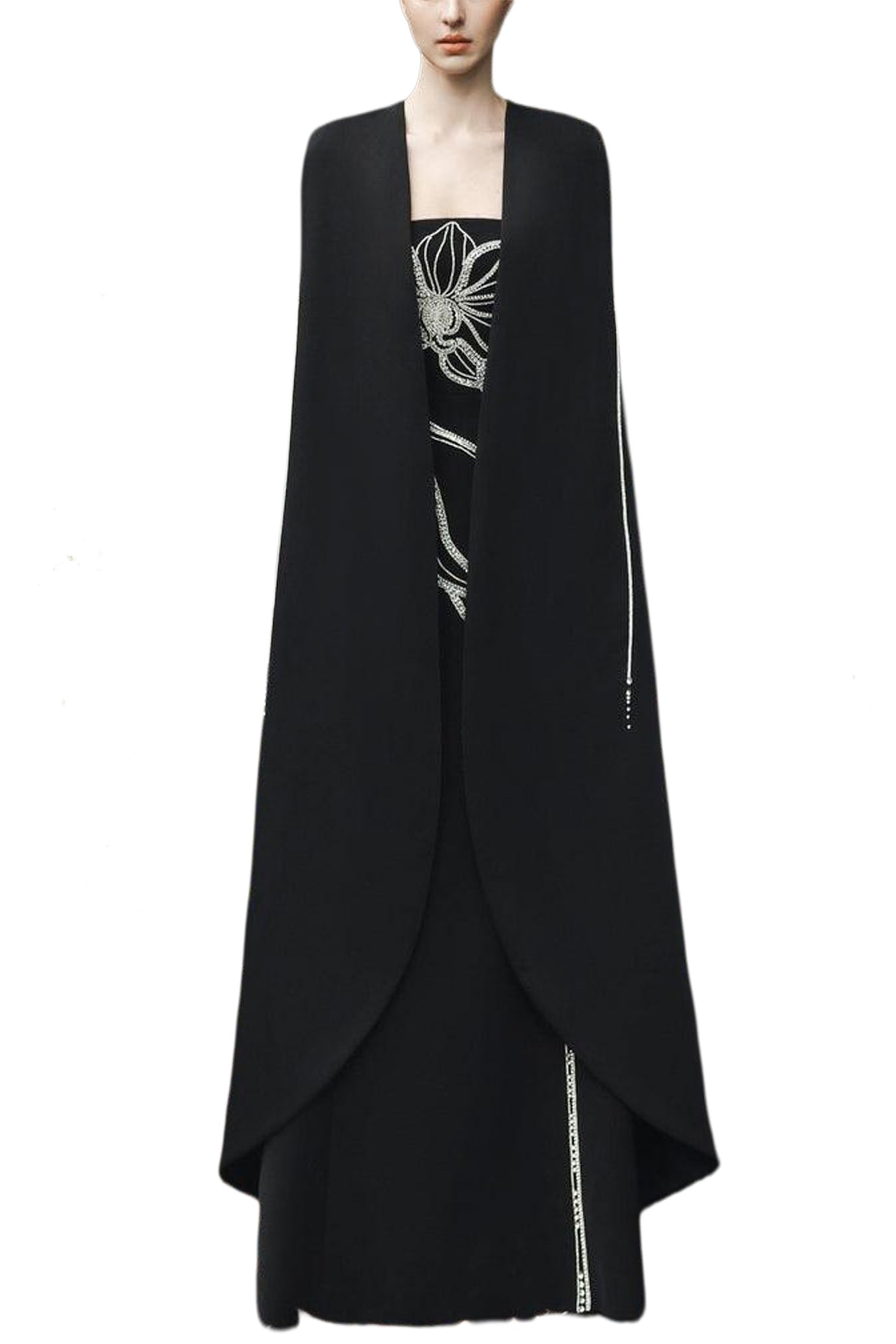 CRYSTAL STRAPLESS DRESS WITH LONG BACK CAPE