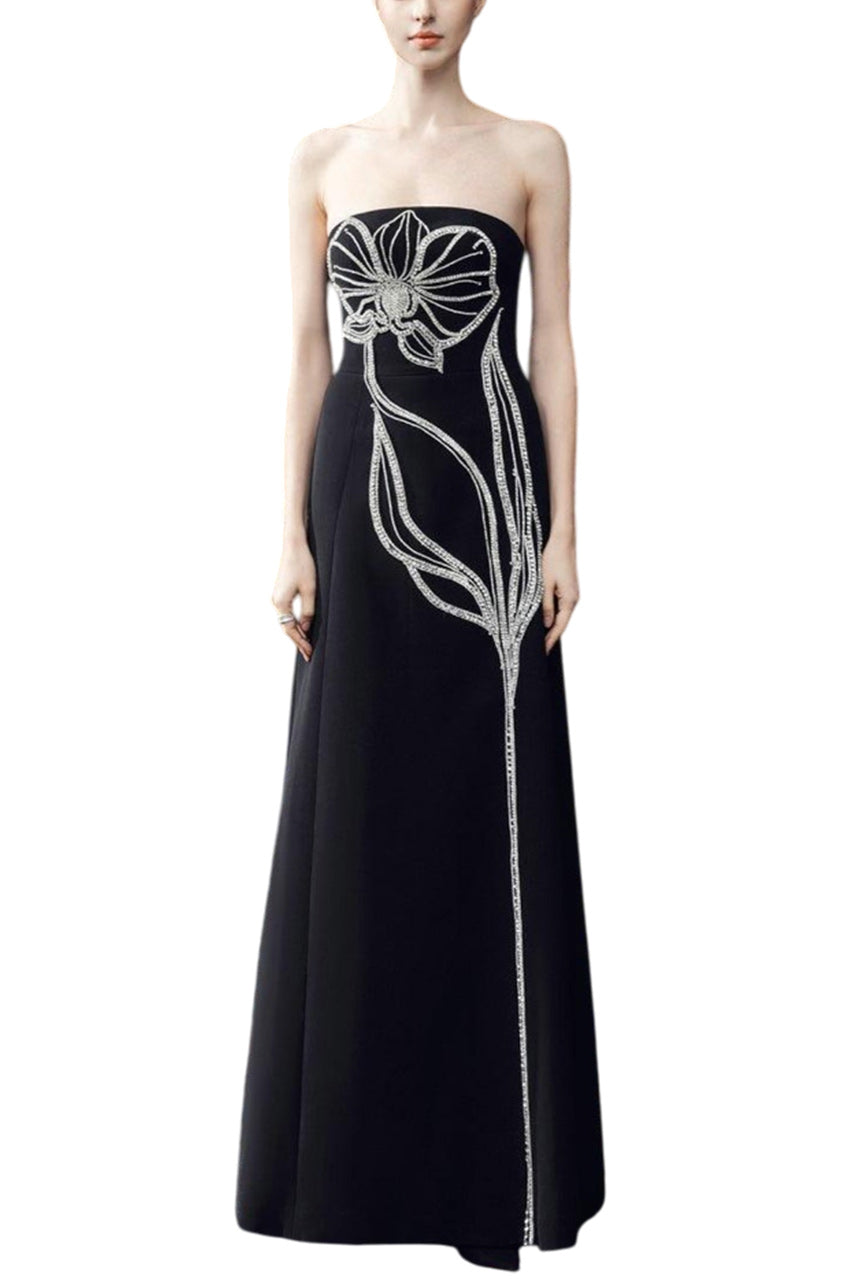 CRYSTAL STRAPLESS DRESS WITH LONG BACK CAPE