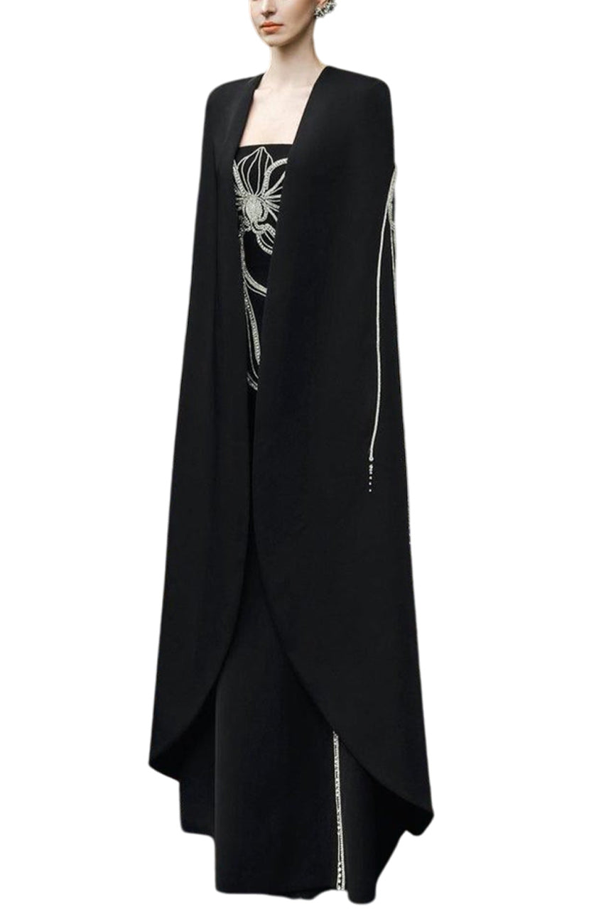 CRYSTAL STRAPLESS DRESS WITH LONG BACK CAPE