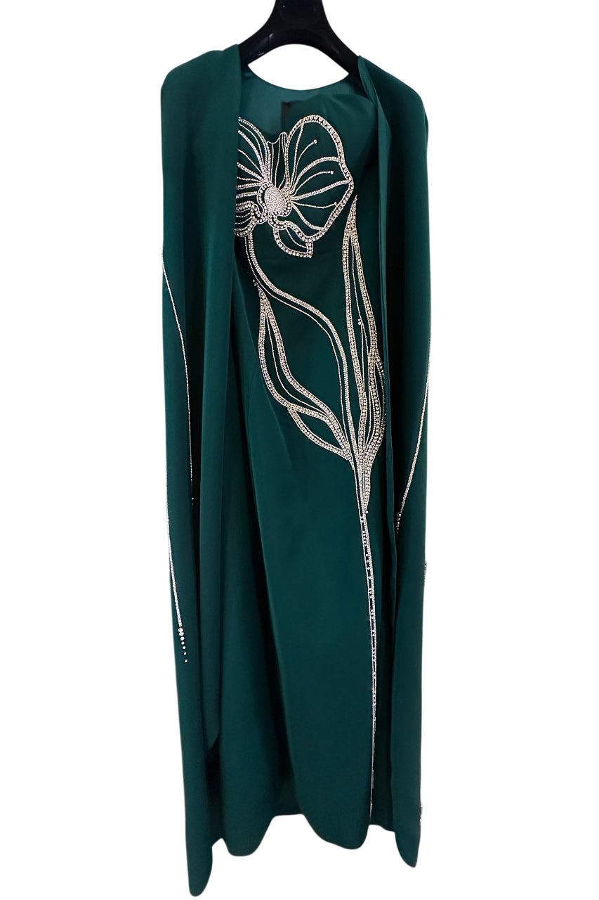 CRYSTAL STRAPLESS DRESS WITH LONG BACK CAPE