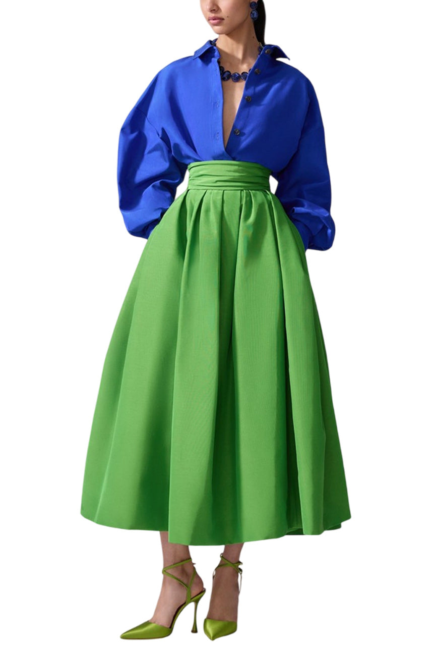 CUMMBERBUND-WAIST MIDI SKIRT