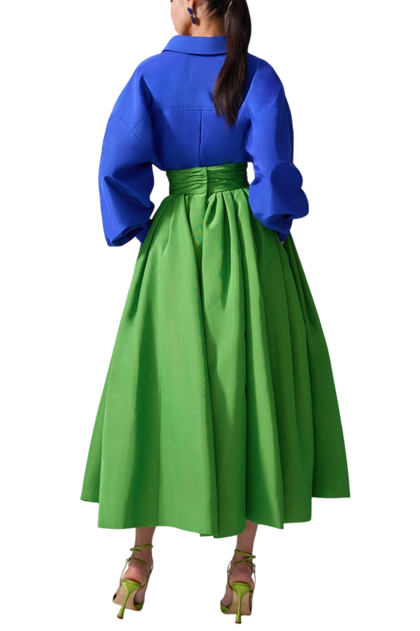 CUMMBERBUND-WAIST MIDI SKIRT