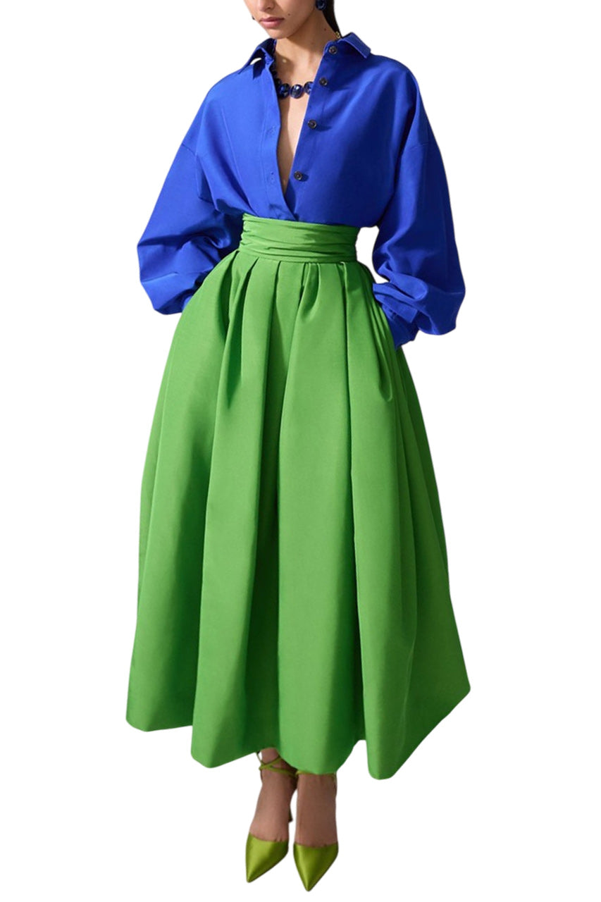 CUMMBERBUND-WAIST MIDI SKIRT