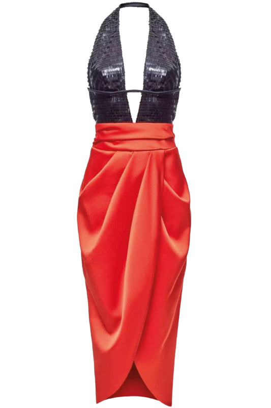 CUTOUT SEQUIN & SATIN MIDI