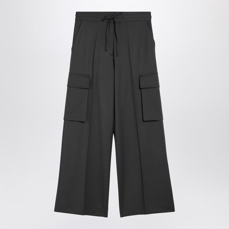 Grey Wool Wide Cargo Trousers