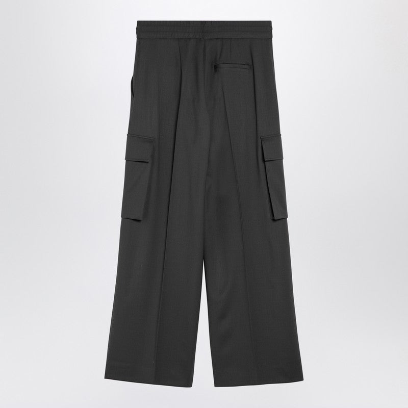 Grey Wool Wide Cargo Trousers