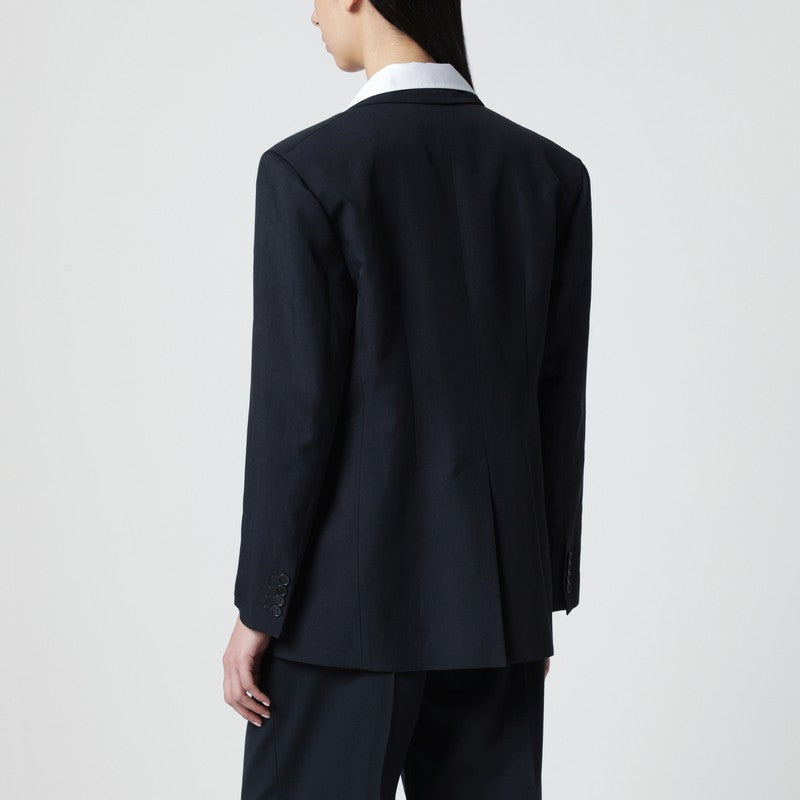 Blue linen-blend single-breasted jacket