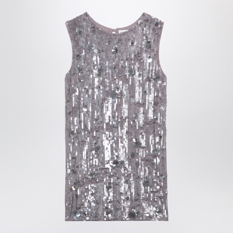 Grey Mélange Mini Dress With Micro Sequins