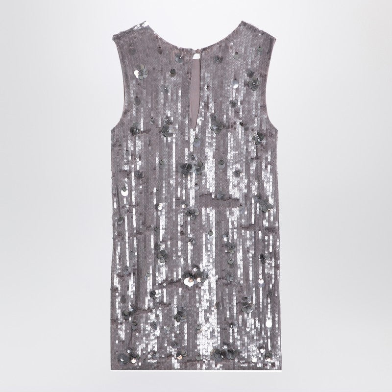 Grey Mélange Mini Dress With Micro Sequins