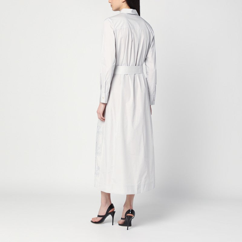 Light Grey Shirt Dress With Embroidery