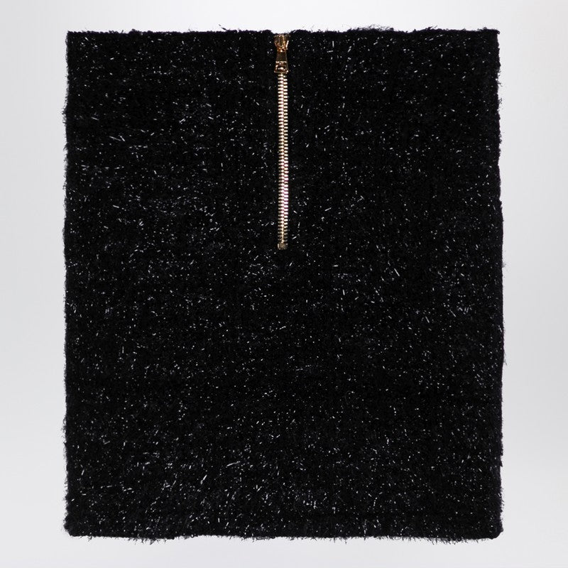 Black Tweed Miniskirt With Buttons