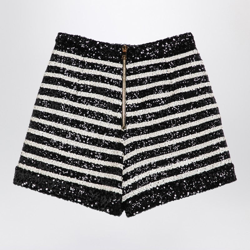 Black/White Striped Shorts With Sequins