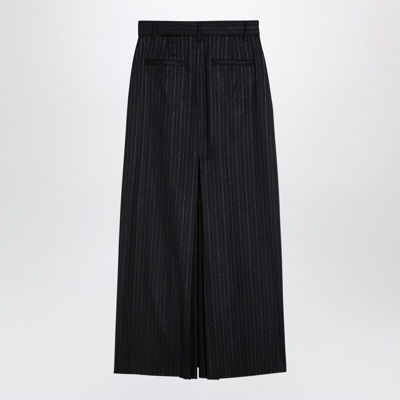 Grey Pinstripe Wool-Blend Skirt