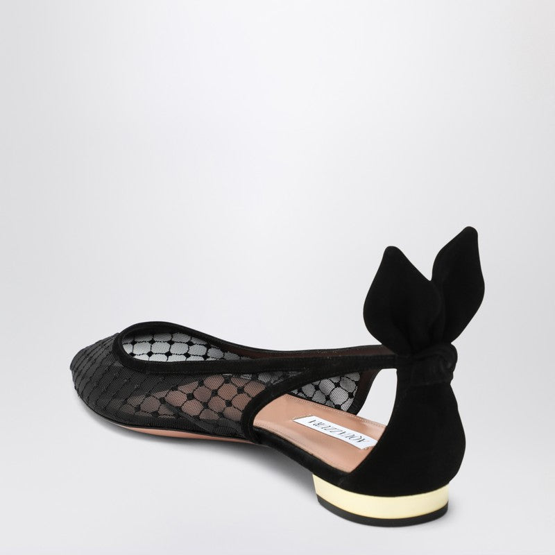 Black mesh and suede ballerinas with bow