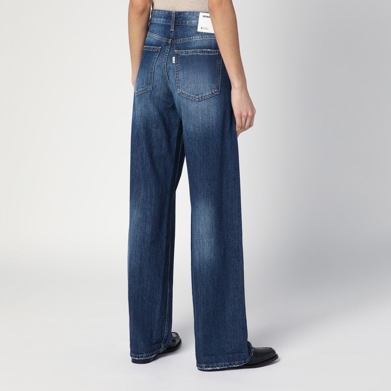 Wide-leg Pop Blue Jeans With Washed Effect
