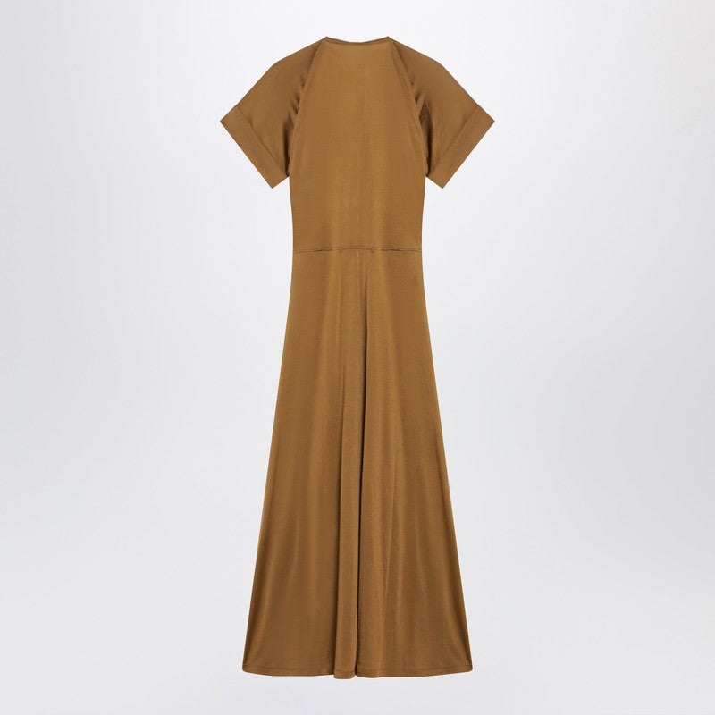 Cinnamon-brown zip-up dress in cotton-viscose jersey