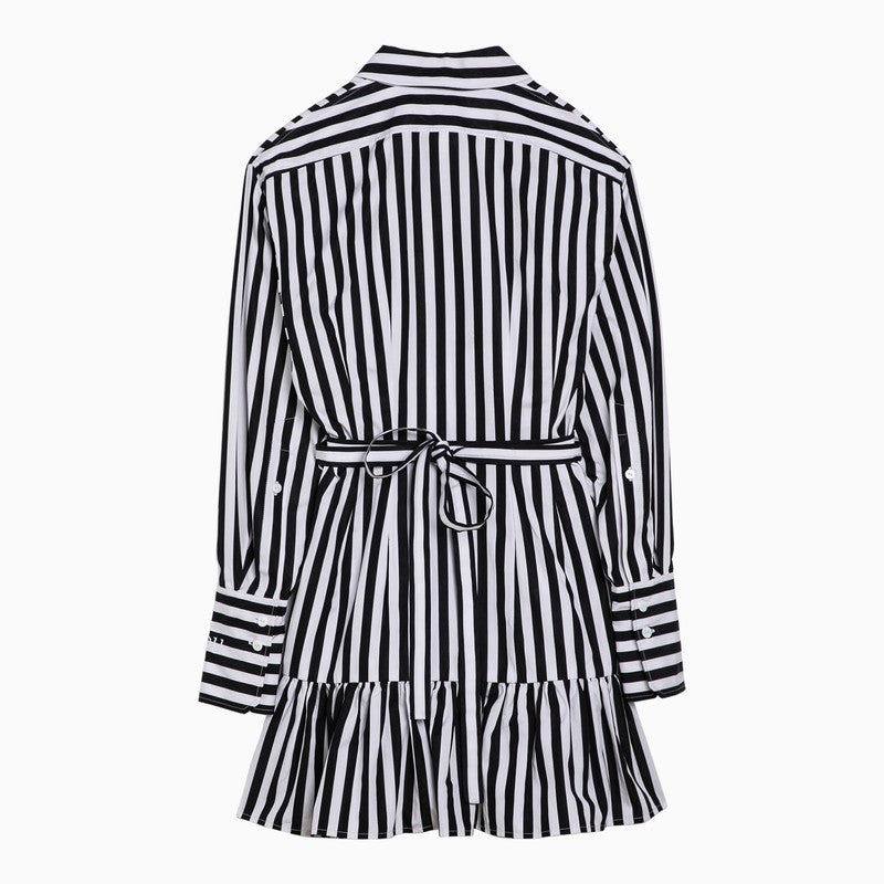 Black/white striped cotton mini chemisier dress