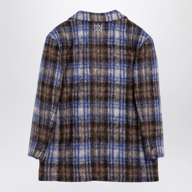 Grey/blue Wool Blend Checked Coat