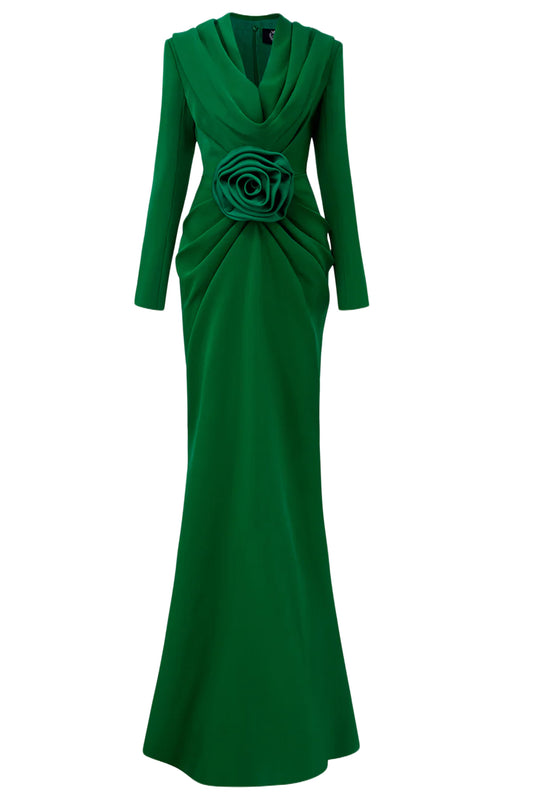 DRAPED GOWN WITH HOODIE