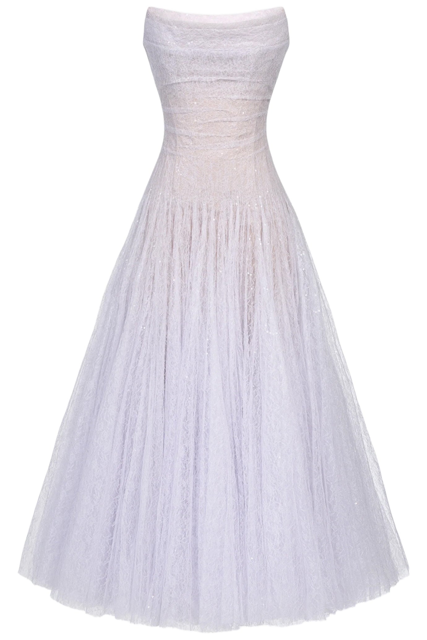 DRAPED LACE MIDI DRESS