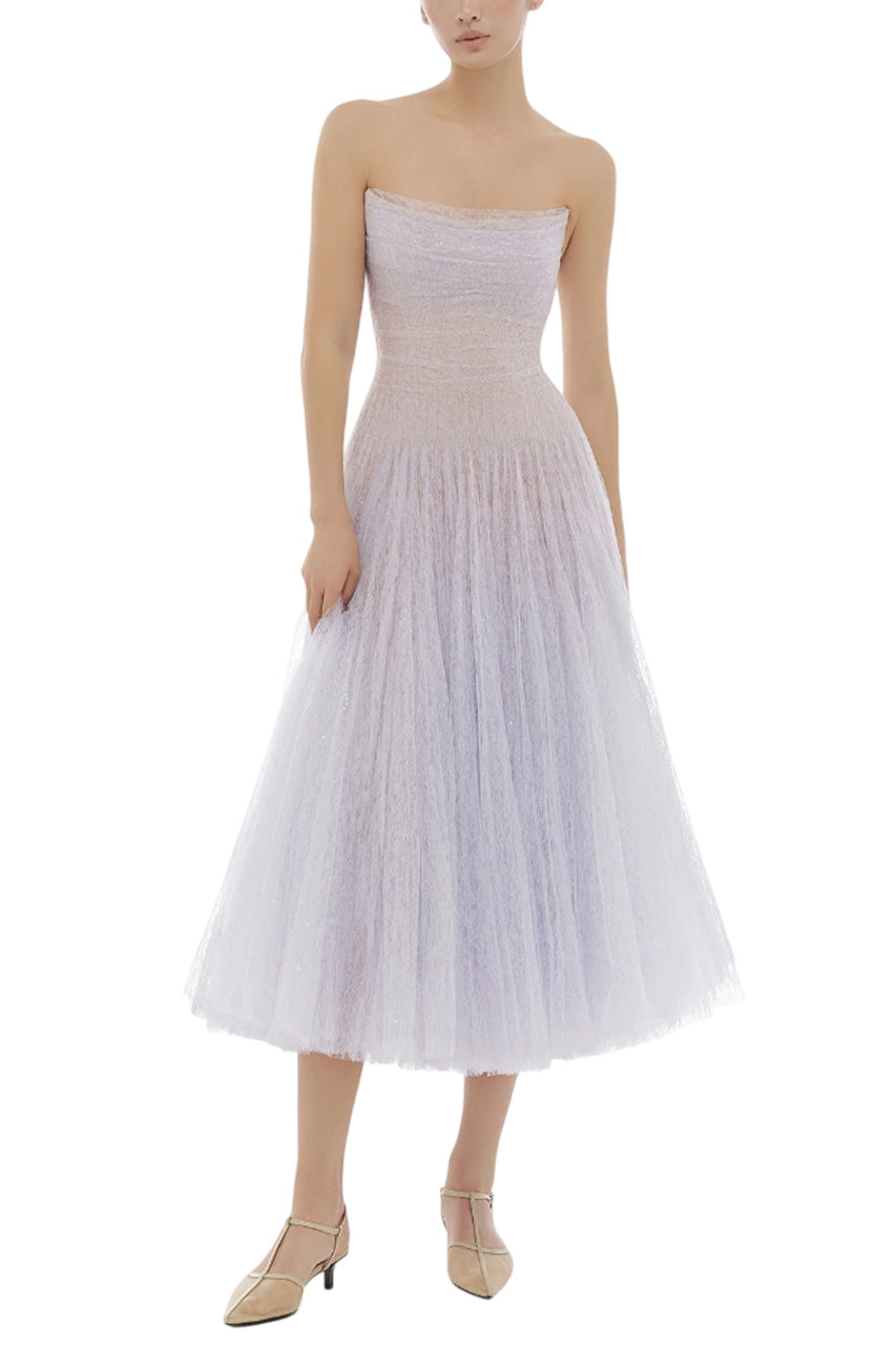 DRAPED LACE MIDI DRESS