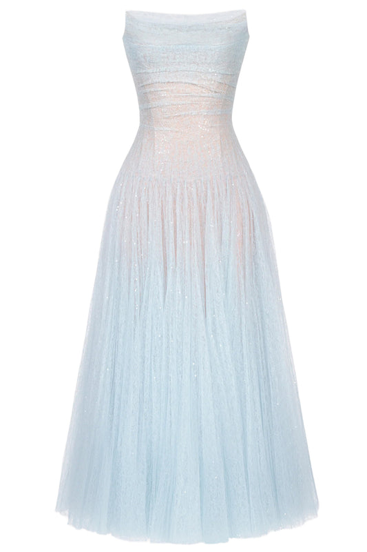 DRAPED LACE MIDI DRESS