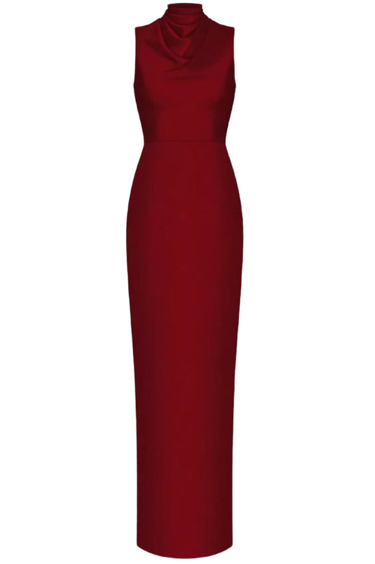 DRAPED SATIN GOWN WITH LACE BACK PANEL