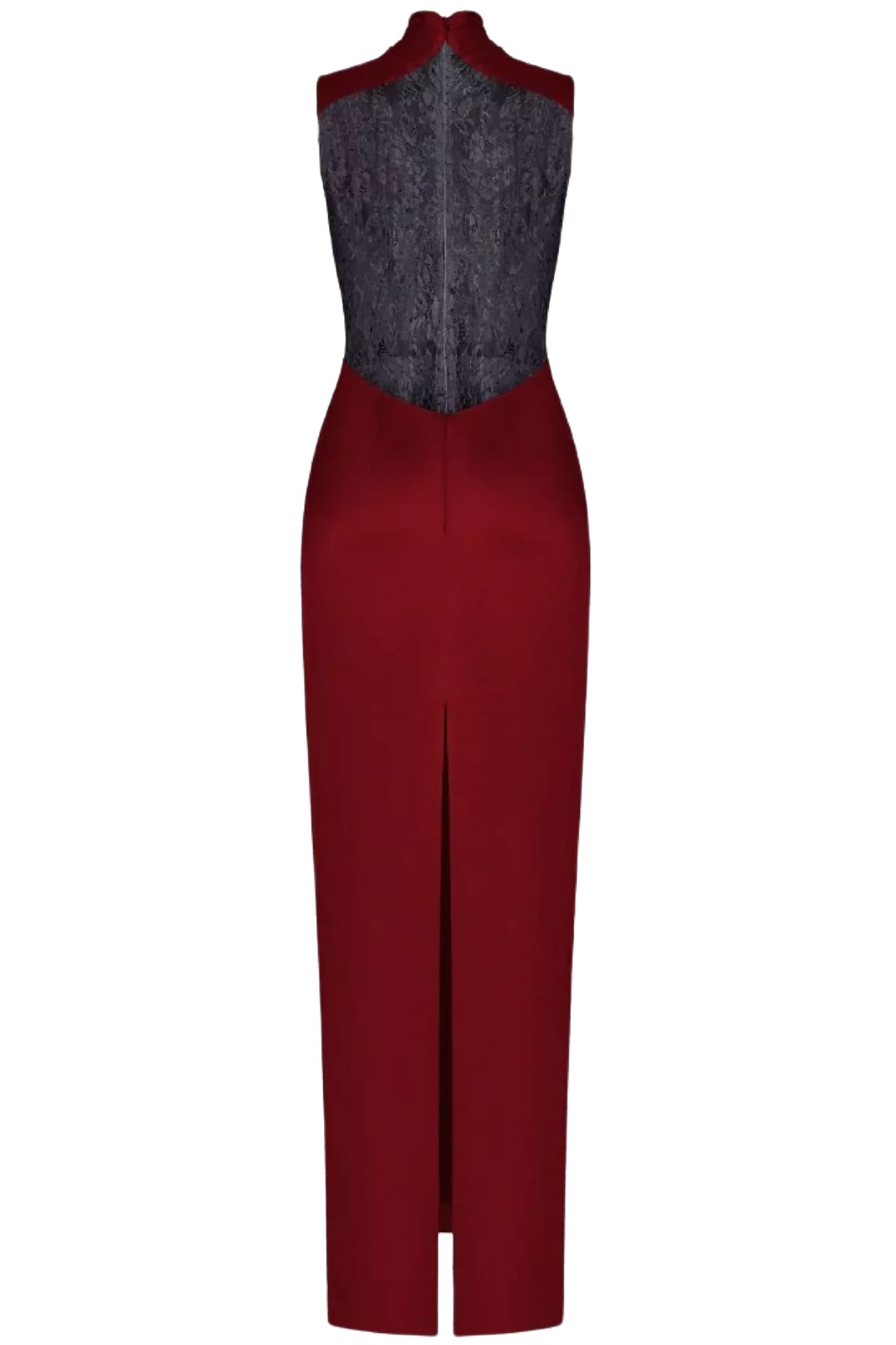 DRAPED SATIN GOWN WITH LACE BACK PANEL