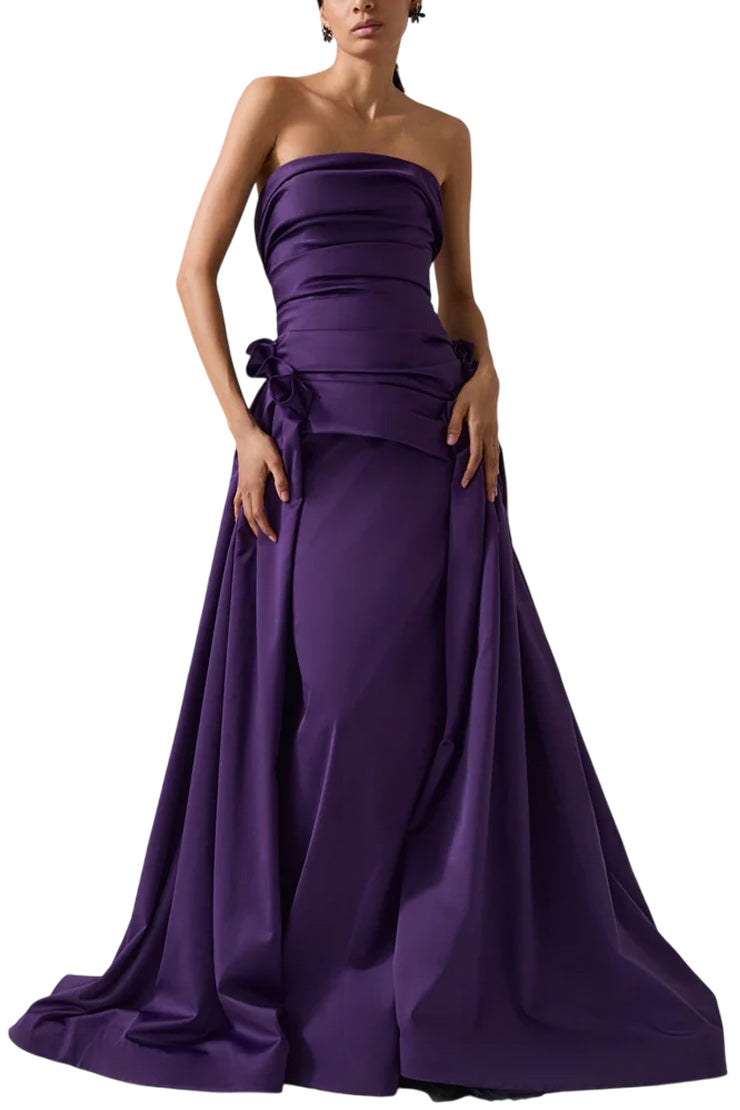 DRAPED STRAPLESS COLUMN GOWN