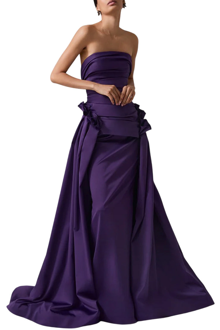 DRAPED STRAPLESS COLUMN GOWN