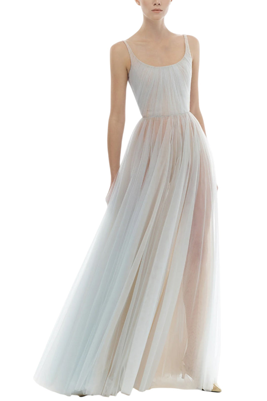 DRAPED TULLE MAXI DRESS