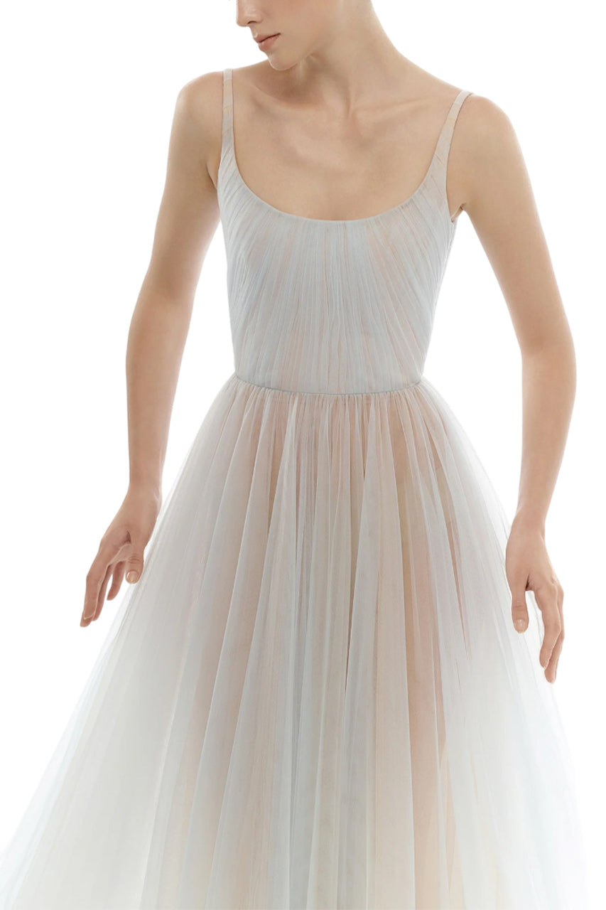 DRAPED TULLE MAXI DRESS