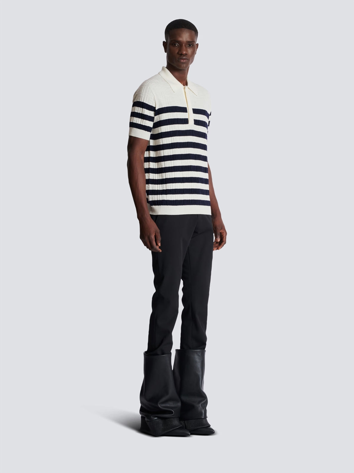 STRIPED KNIT POLO SHIRT WITH MONOGRAM