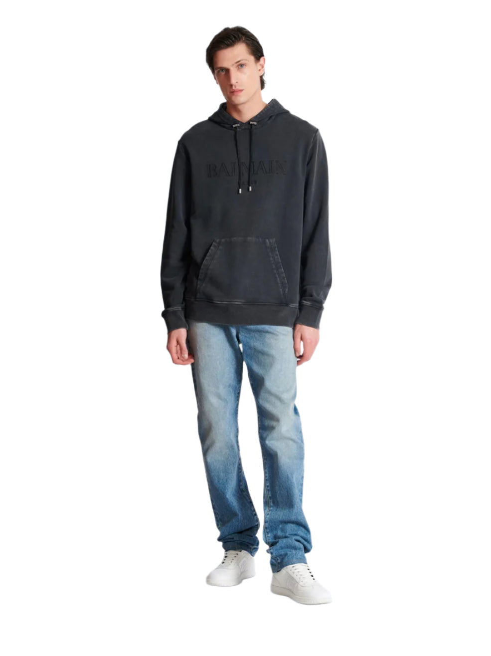 LOGO EMBROIDERED EMBOSSED COTTON HOODIE