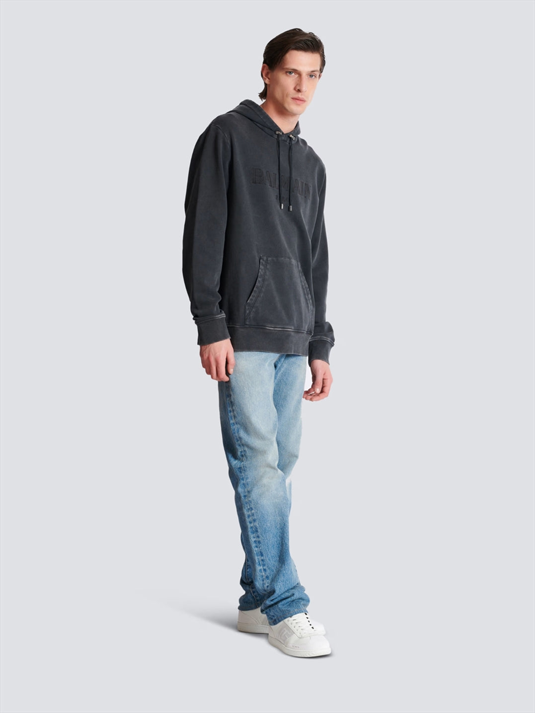 LOGO EMBROIDERED EMBOSSED COTTON HOODIE