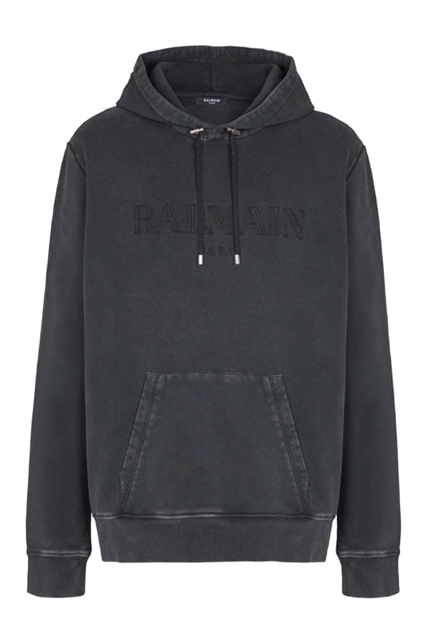 LOGO EMBROIDERED EMBOSSED COTTON HOODIE